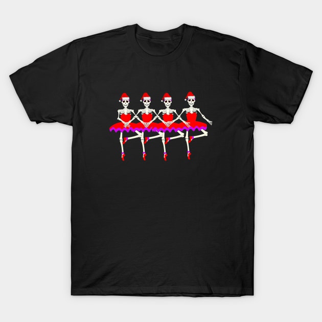 Cute Christmas Dancer Skeletons Funny Holiday Dancers T-Shirt by egcreations